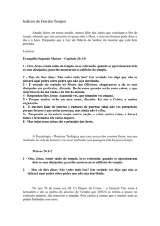 Indícios do Fim dos Tempos