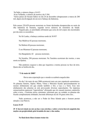 Indícios do Fim dos Tempos