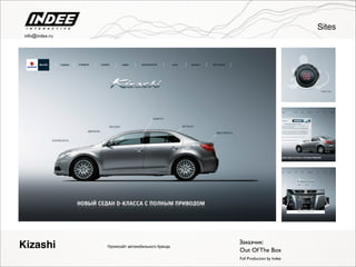 Промосайт автомобильного бренда
Заказчик:
Out Of The Box
Full Production by Indee
Kizashi
Sites
info@indee.ru
 
