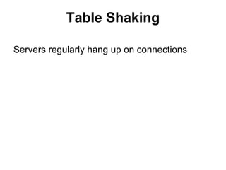 Table Shaking
Servers regularly hang up on connections

 