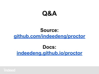Q&A
Source:
github.com/indeedeng/proctor
Docs:
indeedeng.github.io/proctor

 
