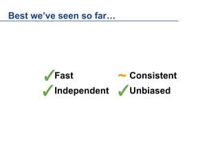 Best we’ve seen so far…

✓Fast
~ Consistent
✓Independent ✓Unbiased

 