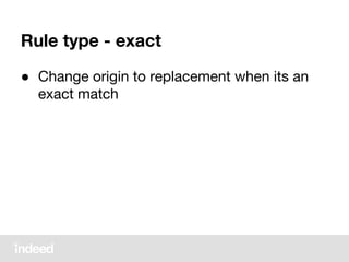 Rule type - exact
● Change origin to replacement when its an
exact match
 