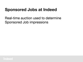 Sponsored Jobs at Indeed
Real-time auction used to determine
Sponsored Job impressions
 