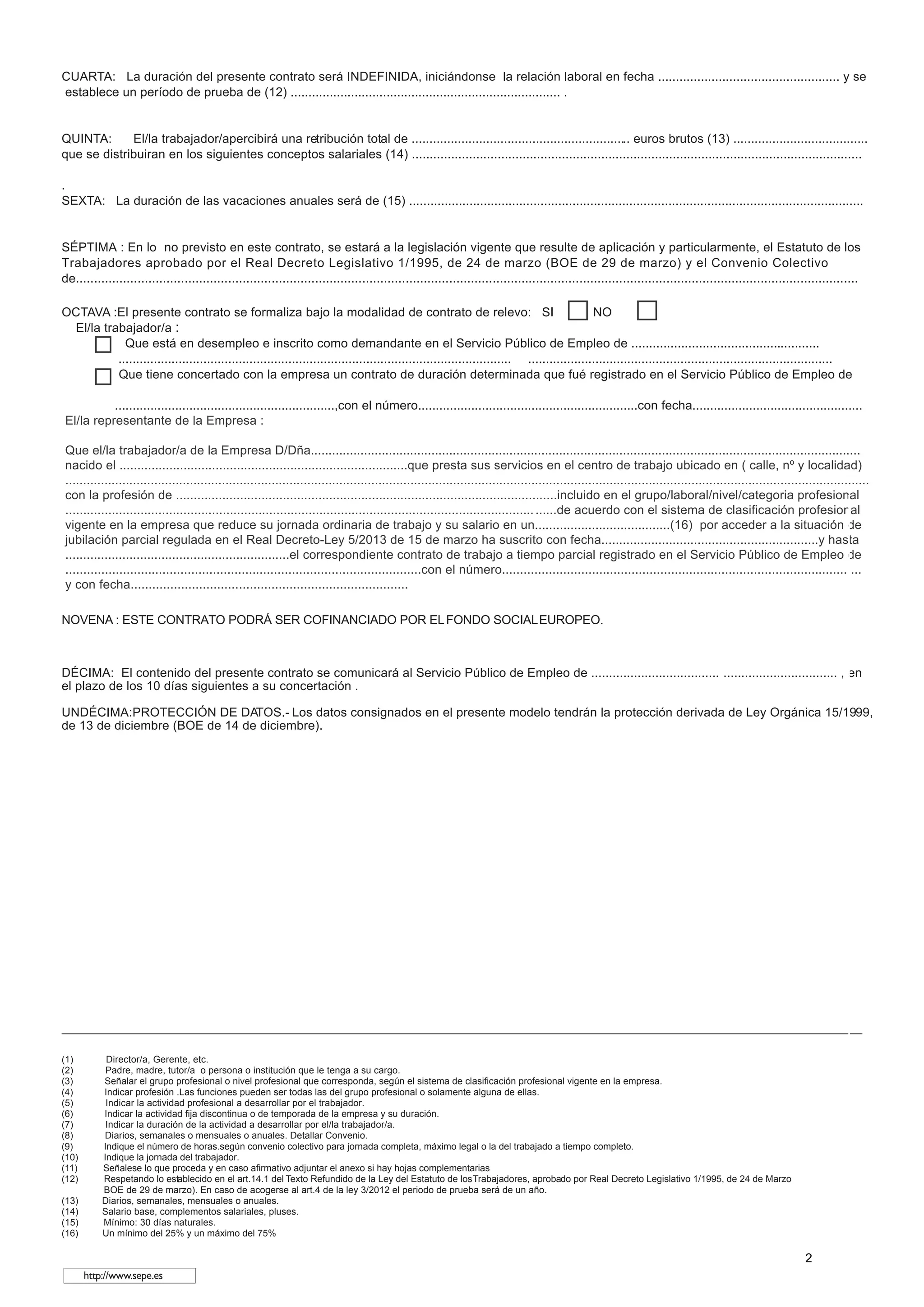Contracto Modelo de contracto de trabajo a tiempo indeterminado | PDF | Business ...
