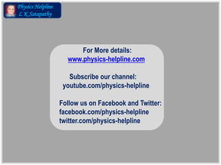 Physics Helpline
L K Satapathy
For More details:
www.physics-helpline.com
Subscribe our channel:
youtube.com/physics-helpline
Follow us on Facebook and Twitter:
facebook.com/physics-helpline
twitter.com/physics-helpline
 