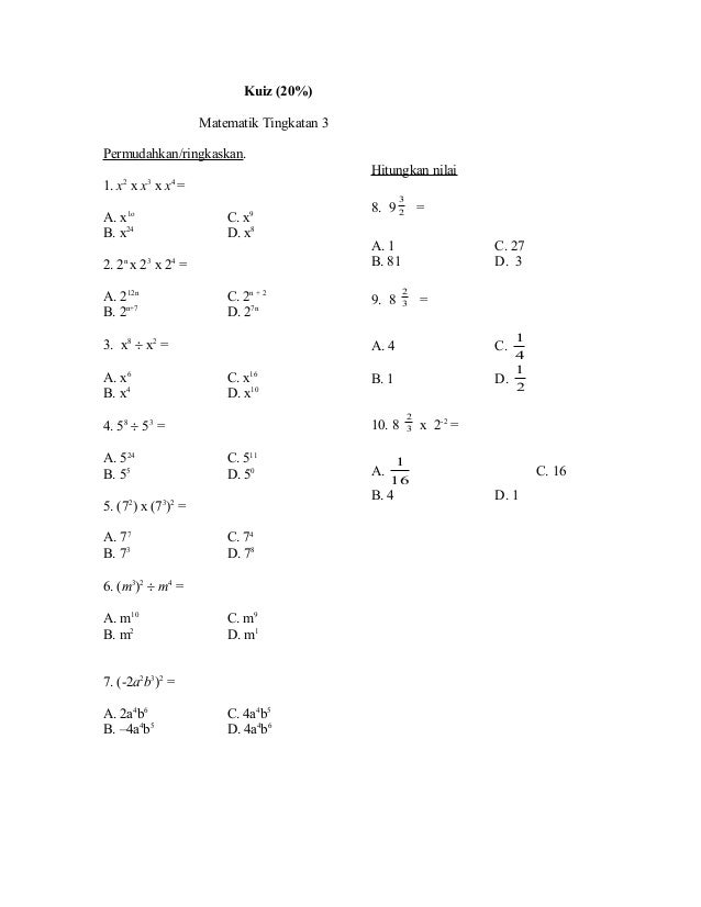 Latihan Indeks Tingkatan 3  Latihan Matematik Tingkatan 3 Unit 1