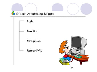 Desain Antarmuka Sistem
Style

Function

Navigation

Interactivity

17

 
