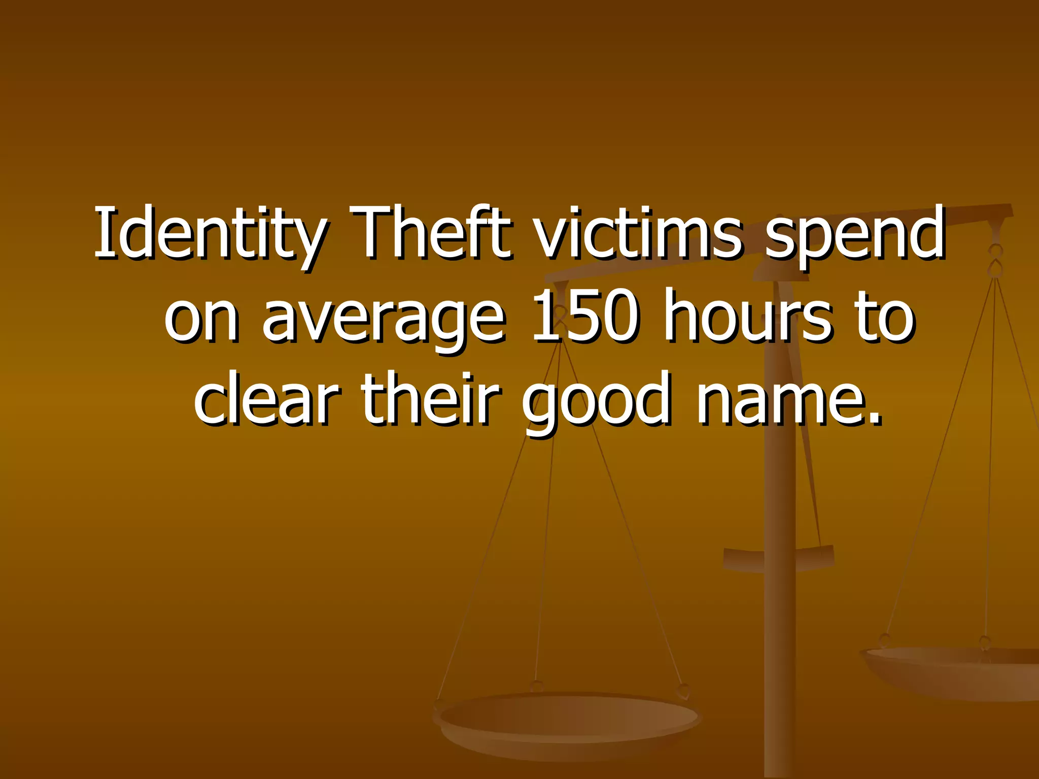 Identity Theft victims spend on average 150 hours to clear their good name. 