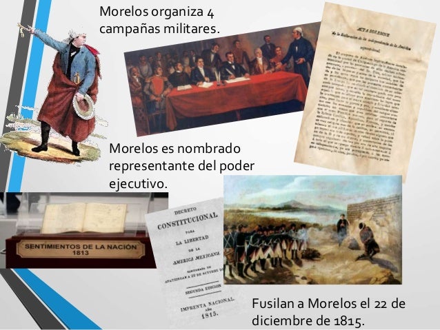 Morelos organiza 4
campañas militares.
Morelos es nombrado
representante del poder
ejecutivo.
Fusilan a Morelos el 22...