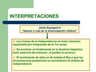 INTERPRETACIONES Jaime Eyzaguirre “Ideario y ruta de la emancipación chilena” ,[object Object],[object Object],[object Object]