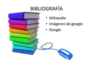 BIBLIOGRAFÍA
• Wikipedia
• Imágenes de google
• Google
 