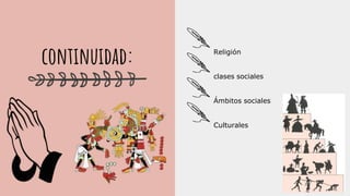 Religión
clases sociales
Ámbitos sociales
Culturales
continuidad:
 