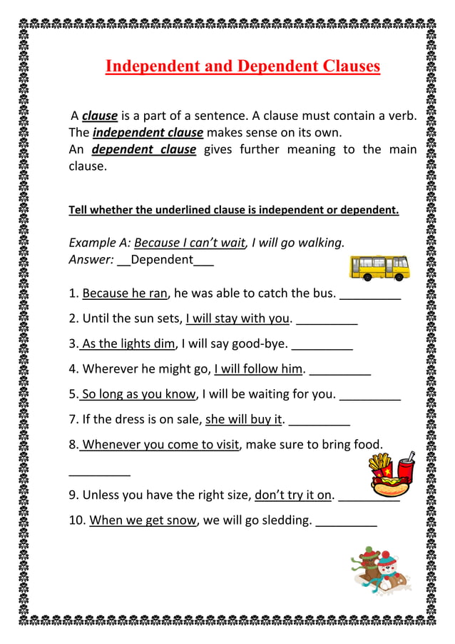 Sentence Assembly With Subordinate Clause Worksheets