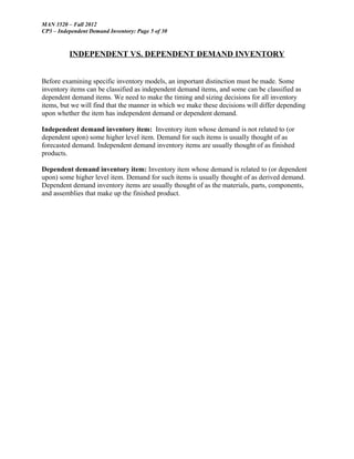 Independent Demand Example Independent demand inventory | DOC