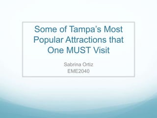 Some of Tampa’s Most
Popular Attractions that
One MUST Visit
Sabrina Ortiz
EME2040
 