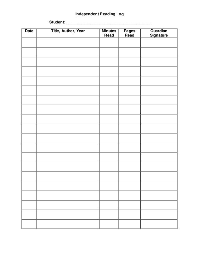 independent reading log student reading log