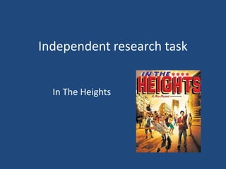 Independent research task
In The Heights
 