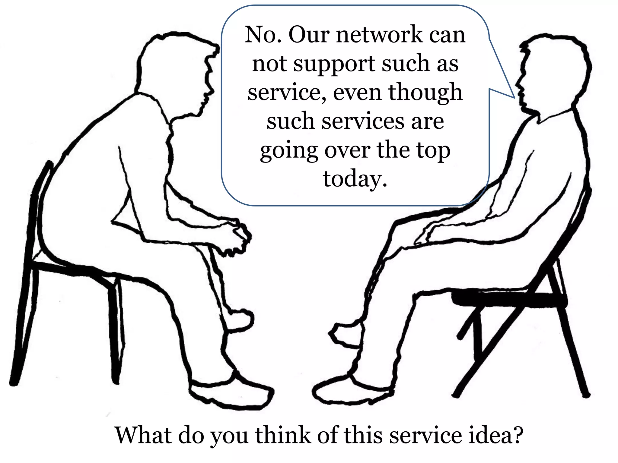 No. Our network can
not support such as
service, even though
such services are
going over the top
today.

What do you think of this service idea?

 
