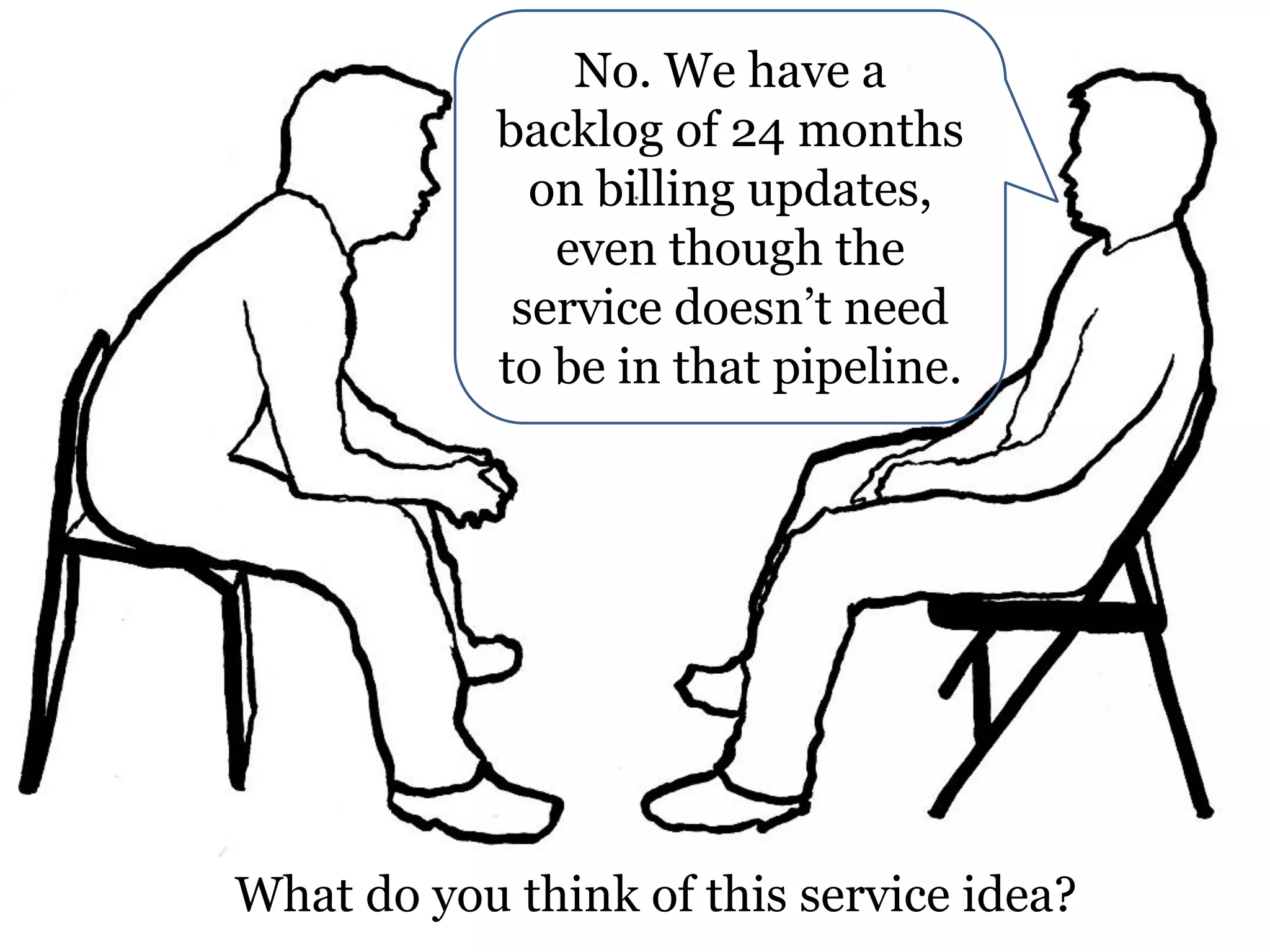No. We have a
backlog of 24 months
on billing updates,
even though the
service doesn’t need
to be in that pipeline.

What do you think of this service idea?

 