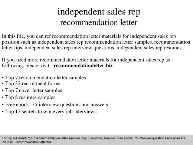 independent sales rep recommendation letter independent sales rep
