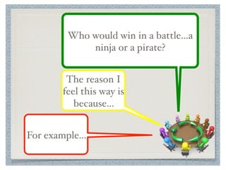 287
The reason I
feel this way is
because...!
For example...!
Who would win in a battle...a
ninja or a pirate?!
 
