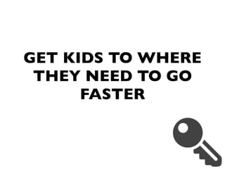 GET KIDS TO WHERE
THEY NEED TO GO
FASTER
 
