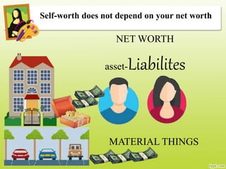 Self-worth does not depend on your net worth
NET WORTH
asset-Liabilites
MATERIAL THINGS
 