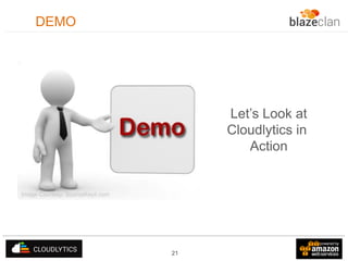 DEMO

Let’s Look at
Cloudlytics in
Action

Image Courtesy: SourceKeyit.com

21

 