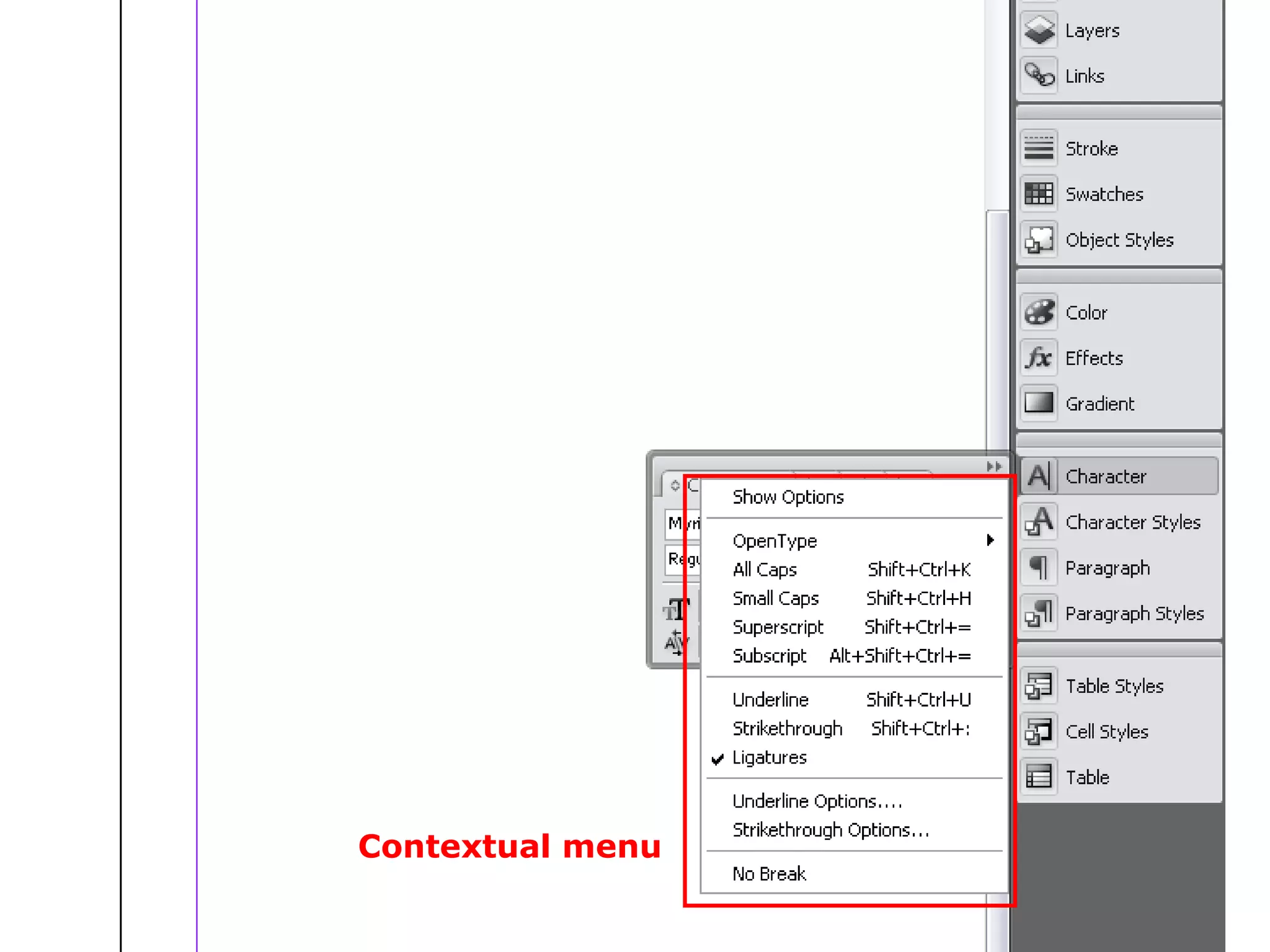 Contextual menu 