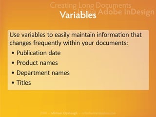 Creating Long Documents Using Adobe InDesign