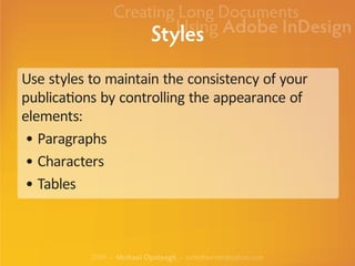Creating Long Documents Using Adobe InDesign
