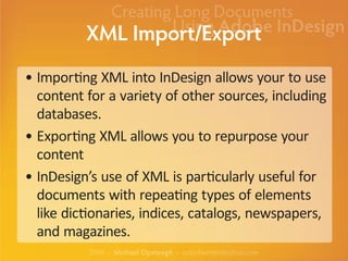Creating Long Documents Using Adobe InDesign