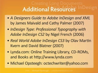 Creating Long Documents Using Adobe InDesign