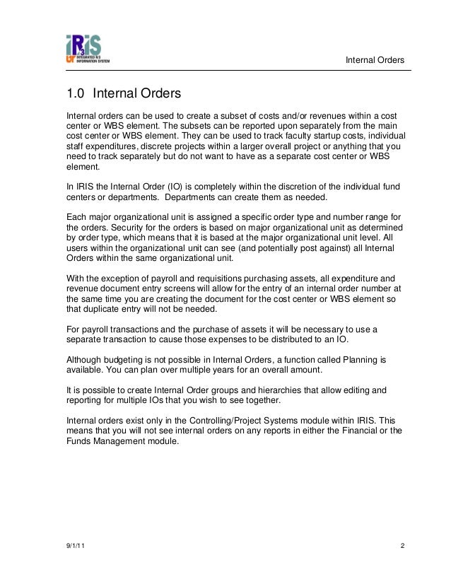 Internal Order Definition : Internal Order in SAP – BQGTZ