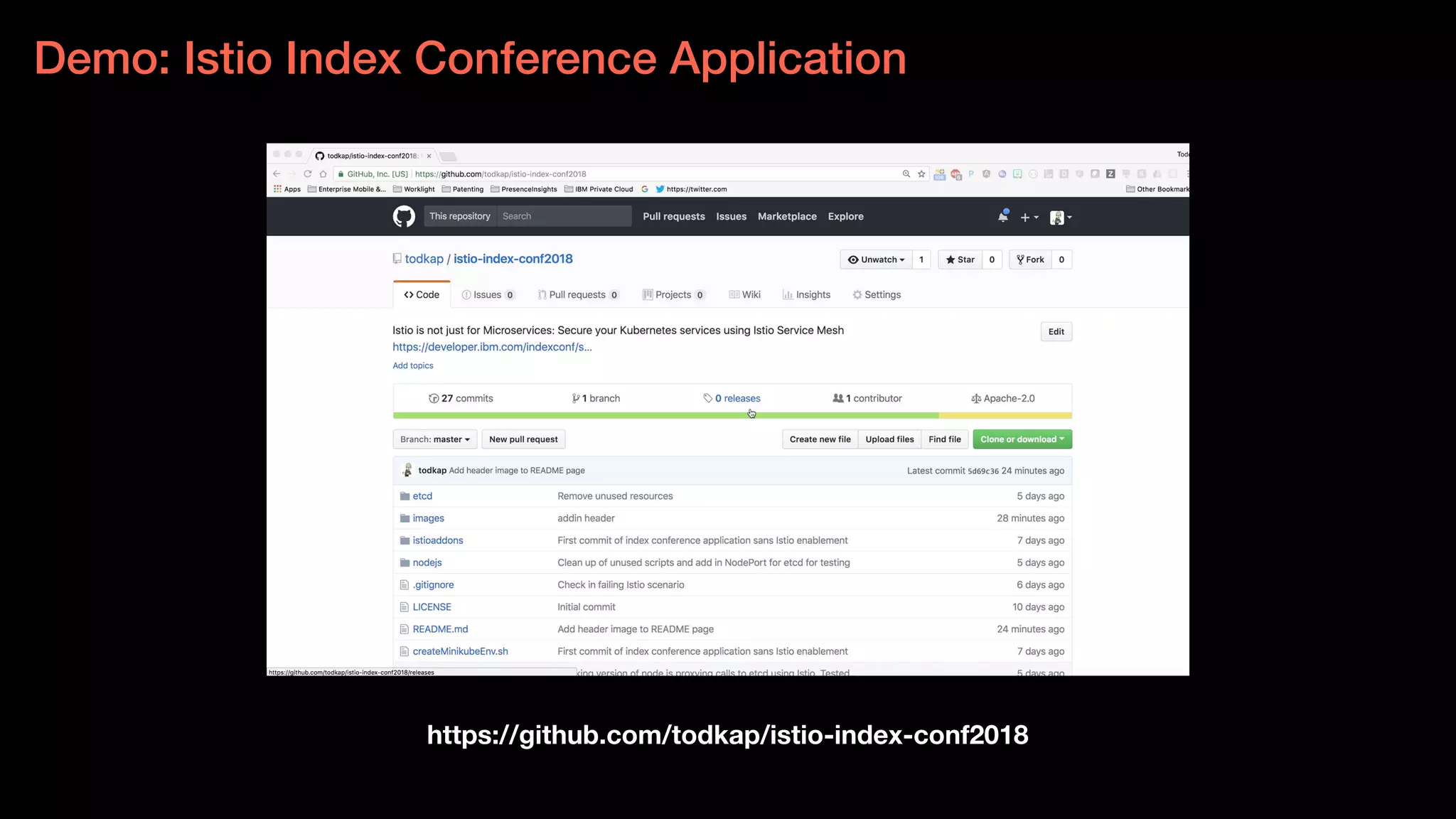 Demo: Istio Index Conference Application
https://github.com/todkap/istio-index-conf2018