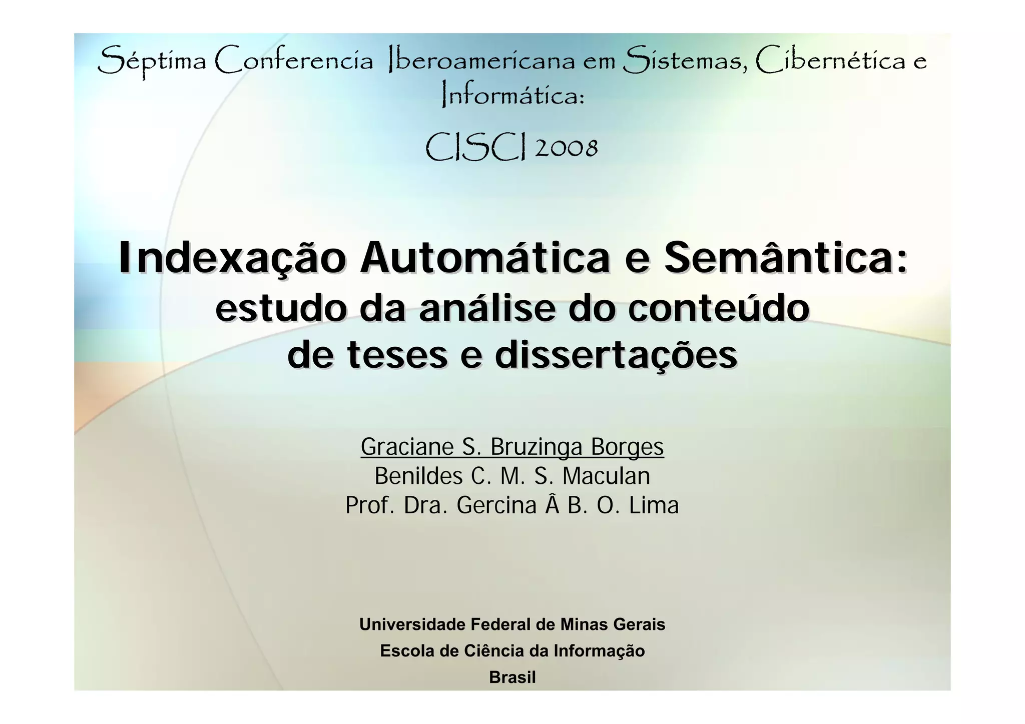 Indexação Automática e Semântica: estudo da análise do conteúdo de teses e dissertações