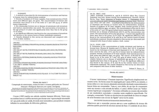 110 INDEXAÇÀO E RESUMOS: TEORIA E pRÁncA
7. RESUIIOS: TIPOS E FUNÇÕES I I I
SUMMARY
1. A method is described for the determination of strontium and barium
in human bone by radioactivation analysis.
2. Results of ana1yses of 35 bone samples, from nonnal persons of both
sexes and different ages, are given. The concentrations of barium and
strontiulll were found to be af the arder of 7 and 100 lg.jg. of ashed
tissue respectively.
3. No relationship between sex ar disease of individuals Vith strontium
and barium concentration was noted. The concentration of strontium in
the age group 0-13 years ,vas significantly lower thall that in the group
19-74 years.
4. No significant difference was found in the concentrations af strontium
and barium in the various bones of those individuals examined.
5. Results obtained in this survey are discussed and campared with
those af other workers.
/00193/
/METHOD/DETERM/STRONTlUM/BONE/HUMANS/RADIOACTNATION
ANALYSIS/
/00193/
/NO RELAT BETW/STRONTIUM/HUMANS/AND/SEX/OR/DISEASE/
/00193/
/NO RELAT BETW/BARIUM/HUMANS/AND/SEX/OR/DISEASE/
/00193/
/METHOD/DETERM/BARIUM/BONE/HUMANS/RADIOACTIVATION
ANALYSIS/
/00193/
/DETERM/STRONTIUM/BONE/HUMANS/RADIOACTNATlON ANALYSIS/
7 UG PER G ASHED TISSUE/
/00193/
/DETERM/BARIUM/BONE/HUMANS/RADIOACTIVATION ANALYSIS/ 100
UG PER G ASHED TISSUE/
/00193/
/INCR/STRONTIUM/HUMANS/ADULTS/AGE I 9~74/COMP W/CHILD~
REN/0~13/
FIGURA 46, PARTE 1
Comparação de minirresul11o, resumo de autor c resumos publicados em Chemical
Abstracts e Biological Abstracts (ver a parte 2 da tigura)
Reproduzido de lunin (1967) com pemli5são da Dre~el Uni·er~ily. a resumo do HirJ(.l,,·lIIiwf.Jlllrm,,/ é reproduzido wm
pennissão da Biochemical Sociely, Portlal1d Scielllitic Press; o resumo do Hil!ftWiw/ ,Ih.'fluof,-, con! a pemli553.o de Ilimls; e o
resunlO do Ch~I/Ii(:(J1Ah.'iruU'. com permi,são do Chell1icJl Ab5tr~cts Sel>ice. Nole·se {jue um resumo segue muito de perto o
resumo de aUlor e o outro é simplesme'He uma abrel'l?çJo dele.
Craven (1987) analisa um método modular bastante diferente. Neste caso,
um analista marca e codifica um texto para formar uma 'representação intermediá-
ria' que pode então ser usada, de modo semi-automático, para produzir resumos
talhados às necessidades de diferentes públicos.
BA 32: 18857, 1958
18857. SOWDEN, ELEANOR M., and B. R. STITCH. (Med. Res. Council
Radiabial. Res.Unit, Atomic Energy Res.Establishment, Harwell, Didcat,
Berks, Eng.) Trace elements in human tissue. 2. Estimatian of the
cancentrations af stable strontium and barium in human bone. Biachem.
Jaur. 67(1): 104-109. 1957. -- Amethod is described farthe determination
af strontium and barium in human bane by radioactivatian analysis.
Results of analyses of 35 bone samples, from normal persons of both
sexes and different ages, are given. The concentratians afBa and Sr were
ofthe order of7 and 100 ~g/g af ashed tissue respectively. No relatianship
between sex ar disease of individuals with Sr and Ba concentration was
noted. The cancentration ofSr in the age group 1-13 years was significantly
lower than that in the group 19-74 years. Na significant difference was
found in the concentrations of Sr and 8a in the various banes of those
individuals exarnined. Results obtained in this survey are discussed and
campared with those of other workers.-Auth. summ.
CA 51: 18184,1957
11. Estimation af the concentrations af stable strontium and bmium in
human bane. Eleanor M. Sowden and S. R. Stitch. lbid. 104-9.~A methad
based on the technique afHarrison and Raymond (C.A. 49,125719) has
been used far the detn. af Sr and Ba in human bone by radiaactivatian
analysis. Results af analyses of35 bane samples, from normal persans af
both sexcs and different ages, me given. The cancns. of Ba and Sr were
found to be af the arder of 7 and 100 /lg/g of ashed tissue, resp. No
relation between sex ordisease of individuaIs age graup 0-13 yrs, was
significantly lower than in the group 19-74 yrs. Na significant difference
was found in the cancns. af Sr and Ba in the variaus bones af those
individuals examined. The results abtained in this survey are discussed
and compared with thase af other Vorkers.
Roland F. Beers, Jr.
FfGURA 46, PARTE 2
IVIinil'resumos
O termo 'minirresumo' é bastante impreciso. Significaria simplesmente um
resumo curto. Da forma como foi empregado por Lunin (1967), no entanto, o
termo refere-se a um resumo altamente estruturado destinado essencialmente a
buscas feitas em computador. Trata-se, com efeito, de um tipo de cruzamento
entre um resumo e uma entrada de índice, e Lunin o define como· um "índice-
resumo legível por computador". Os termos utilizados no resumo são extraídos
de um vocabulário controlado e reunidos numa seqüência especificada. Por
exemplo, o enunciado "Existe um decréscimo da quantidade de zinco no sangue
de seres humanos com cirrose do fígado" seria escrito assim:
IDECRlZINCO/SANGUE/HUMANOS/CIRROSE/FioADO
Observe-se que o resumidor procura ater-se a lima seqüência de termos tão
próxima quanto possível da estl'lltura normal da frase. O conteúdo de um docu-
 