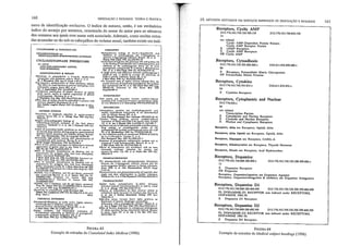 FIGURA 63
Exemplo de entradas do CUlJlu{afed lndex Medicus (1996)
mero de identificação exclusivo. O índice de autores, então, é um verdadeiro
índice do arranjo por assuntos, remetendo do nome do autor para os números
dos resumos aos quais esse n0l11e está associado. Ademais, como muitas entra-
das acumular-se-ão sob os cabeçalhos do volume anual, também existe um índi-
10. Iv1ETODOS ADOTADOS EM SERViÇOS IMPRESSOS DE INDEXAÇÃO E RESUMOS 161
related
Transcription Factou
CYloplasmjç and Nuclear Receptou
CY!osolic and Nuclear Reçeplors
Nuclear and Cyloplasmic Receptors
""
x
X
X
FIGURA 64
Exemplo de entradas do lvledica/ subject headings (1996)
Receptors, Cytokine
DI2.776.543.750.705.852+ 024.611.834.852+
94
X Cytokine. Receptou
Receptors, Doparnlne
D 12.176.543.750.600.300.400+ 012.776.543.750.720.300.300.400+
77
X Dopamine Receptou
XR Dopamine
Receplors, Oopamine/agonists see Dopamine Agonisls
Receplors. Dopamine/lUllagonists &. inhibilors Se<: Dopamine Antagonists
Receptors, delta see Receptou, Opioid. delta
Receptors. delta Oplold see Receptors, Opioid, della
Receplor5, Diaupam see Receptors, GADA-A
Receplors, Dllodolyroslne see Receplors, Thyroid Honnone
Receplou, Diodn s.ee Receptors, AryJ Hydrocarbon
Receptors, Cytoplasmic and Nuclear
012.776.826+
94
Receptors, Cytoadhesin
012.776.543.750.705.408.460+ D24.611.834.408.46O+
90
X Receptors, E~tracellu'ar Malrix Glycoprolein
XR Extracellular Malrh Proteins
Receptors, Cyclic AMP
D 12.716.543.750.no.700.150 D 12.776.543.750.810.150
11
see related
Cyclic AMP-Dependent Protein Kinases
Cyclic AMP Receplor Protein
X cAMP Reçeptors
X Cyclic AMP Receptors
XR Cyclic AMP
Receptors, Dopamine Dl
O 12.776.543.750.600.300.400.400 012.776.543.750.720.300.300.400.400
93; OOPAMINE-OI RECEPTOR was inde~ed under RECEPTORS,
DOPAMINE 1982-92
X Dopamine 01 Receplors
Receptors, Dopamine D2
D 12.776.543.750.6OO;300Aoo.5oo D 12.776.543.750.720.300.300.400.500
93; DOPAMINE-02 RECEPTOR was índexed under RECEPTORS,
DOPAMJNE 1982-92
X Oopamine D2 Receplou
CHEMISTRY
H~~t~ir1~i~~ :;:~~Yi~~~e.--:'.:dl-~~~r~~~~~~~1.:dU~;
!oelcclin 5·lipoaygena.se inbibilafl. Knmer lB, cl alo
Bloorll !>Itd Ow", 1995 Árr.3(4);((!3·10
Ini~;h:bj~Ji~~~f~n/~h!:Z;,~II:I::.t~~;~:~;t:r~~i:ike.~U
inhibilon Co Ihc c)'elool.ygenue ",liv~ lile o{ ovine
prolttghndin e""opero.ide H synlhuc-I. Bhll!.1chal)')"
DK, el ai. J moi 0Ie1O 19S'6 1.n 26;211(4):21J9_U
A llnsk Imlno lcid diJTerenee b<:l,,"'ttn c)'eloo~yg~nue.l
(COX-I) Ind ~2 (COX_2} "Hl"$Ct ,hc seleellY;I)' of
COX-2 specific inhibitofl.- Glcr.se IK. el .LI.
J Dlot CMt!I 199& Ju~ l:8;27l(26):1SSI0-4
TIle llruclll.a) buis o( Mpirin acli~ily inferrcd ('om lhe
ef)·,uI11ruClure of ina.cliYtl«! pr~l.sludin lU I)nchue
lsee eommcnul tolll'l. ct 11. Ntl SlnICI Blol 1995 Aug:
2(S):6lJ-U. Commenl in: Nu SI'UCl Dial 199}
AUJl;2(S);(iOS-6.
IM~IUNOLOGY
Oul .l..Ipirin ir.d ;buprofen incre.l..le ql.okine-induced
synlhcli..s o( IL-I bel' and of lumour necronl r.clOr-a1pht
e. ~'ivo. Endres S. et aI. I"""uno!oty 1996 Feb;S7(1):2&4_70
METABOLlSM
Indomeuucin cs<:ul<lin Ind nordih)'drogu"u'lic Icid
modify IfI~hldon.le bio!~nlhesil in fll ~(enoctlnical
«!lI. de Oóm~~ Dumm NT. ~l aJo
Aela Pbplg.f Ph.....oeol Thu Utl"oam 199';4$0):1"_&4
Ty.oll"e kl!ll.$C InhibllOll p...·enl q'c,:,kin~.induced
c.prel.lion of iNOS Ind COX-2 b)' hll"'"1'I 111m.. Cerbcu
IA. eI .01. A.. J P.,'1oI 19S'6 1"n;2":0(6 PI..');C1581_7
S,·nlhui5 and UI.: o( iodinaud nonl1cro,d,l Ull,,,n.mllUlory
d""i an.ol08s LI ,rYlllllogtlphic pro~ ,:,f lhe
pl<>fltglandin H2 s)'1l1ha.s.e c)doa.ygen.1.: t<ll~e s!I~.l<)1l
1'1. el ai. Dloc~tlnltlrr I!)/)6 '"n lI:JS{2l):HJ()..40
tn "i·o itIhibirlon preme of C)'tocbrom~ P4SQTB ICYP2C9t
by {+I_}·no~"'C.lin.Tnnson C. ct,1
Oilt Phn...col nu 1995 0;1;5&(4):412_J
RC"'lioll5 of pl("Clgllndin ~ndoperol.;de l}nlhase Ind jl1
j~~U~~~ ~ ~~~'2~:fm:iJ!"_k}l.vie M. cc .1.
ErreCIS of indomelh&<;in and ""chidonic Idd o" 1Í..l'<t
ehlamltid ..eh,nge indllC,loll by l1yrene ud
Slyrene_1.!-(I.lde. t« SH, e' .L MulU Ru 1995 Ocr:
341(2);93-9
PHARMACOXINE:nCS
Th~ phumlcokineüc I!'Id ph'tm'codynamic inle/atlians
b<:lwen lhe S-hp?l.y.gen.o.se inhibll?r úl~"ton and lhe
~~~-OwtC~~~.h,tll~r ~~::~o~I~~i~~s~·i~u~~~~i
2:112-24
Phmn,c(lkinellC$ ond ph.u;",ac':'d)'namict of cepoulin .nu.
<.ingle oral dose l<ÍmlnlJlralrOn 10 he.hhy ~olllnlc"s
Woldm'A SA.•I.1. J OI.. Phlmllrol1996 May;3WS)A62·S
PHARMACOlOGY
InhtJed 1)5in~ ..cely],;.lic)"le. (l.-~SA) lUenu~c~
hilumine-induced b'''''chtICon'lll~ll<)n IA ..,'hmL Cltrol
N. ti 11, Allugy 1~6 Mu;Sl(3):IS7...fd
Influen,e or indomelh.dn o" bone lurnover rel'led la
OrlhodOnlic lOOlh mav~m~nl ;n min;'lur, piSI. Giunu D.
d .L A.., J OrI~C<l. Duto("ltl Ort!lOl' I99S 0<.:1;
10&(4):361_6
Higll-do.se lumo' necros!5 (a"IM olphl I'roduç<l l.Jl
lmp'irmenl or h'mlle. dllphu~.co~I~JCllllly:.
Allenll'lion wilh a p,ol/Igland,n ,nh,bICor. Wtlco~ r. el
d. Am J H~t. Cril Cate Me<! 1996 "'.y;IS3(S):1611_j
Efl'cel o( nu..l..n mC81~mine on endogenoJu~ prOlllgllndin
F1 Ilpho seer~lion durin& clOpr(lllenol-,fldu<:w looflion
in mlr.... Daell PF. el .1. AlI!. J Vd Reli lonS Del;;
• 'WI2):I60)-10
INDEXAÇAo E RESUMOS: TEORIA E PRÁTICA
CYCLONAMINE ,« ETHAMSYI..An:
CYCLOoXYGENASE )(c
PROSTAGUNDlN~ENDOPEROXIDESYNTHASE
CHE!>IICAL SYNTlIESIS
Dilfyllrirol2.41h~pl~ne5 LI o'llIy IClive, hiihly s.elc;;live
cydoo.ygcna.s.e_2 lnhibi'ors: 'ynlhe1iJ and
llruçlure-Aclhity .d'IIoMhipL HlUIIg HC. U I!.
. J !>IN C1wlll. 19'16 1In S;39{INH-6&
D."iso. synlhe1I.. lJ>d b;och~mk.al Cv.f'l'lion o(
~~~~:~~~~s~~:~=~~~u;:k~~biAS..~f.f'0lhgbndin
J Med Cb~1JI I!)/)6 Ap. 12;39'{S):tMl-70l
CYCLOOXYGENASE INHIBITDRS
$Cc ((litro
ANTI-INFLAMMATORY AGENTS,
NON-STEROIDAI.
AD~f1NlsrRAnON" OOSAGE
MetolicllJI in o'ltoarthri(~ a 6-1>10"1", doublc_blind
compniSQn wilh didor.nlc $<)(fi~m. Ho.;. J. cl .1.
Df I Rb<lllUtol 1996 Apr;3S Suppl 1:39...4)
Peli-aperl1ivo ~minlW.lIon af Ie<:lll diclorC"lC 5Odiurn.
Tho .frccl Oll renll functlon in pUleM. und.rgoing mioot
oflt'''I'"Mic lurgu)'. IN-in MO, ~l aI.
Eu J AnnttJo.Klol 199' Jul;I~(41,«l3-6
T(lMd~rmd m«Iifiellian of rlllelel (Unel;on: In aJpiria
p'leh s)'llera fe$ullS in mulr.W SUppre'Slian of pl.lel~l
eyeloo)'g~n.l.l<:. MeAdam B. ~I .:I.
J P~unurol Elp nu 199C. May;271{2)cSS9_M
lW~u dQ1./: af .o.srinn lhauld b<: rruerib<:d in r'l;enll w;11I
~'Oron>r)' dis=s.e?J Monl.lesco O. el aI.
1.".11 Cudlol An~lol (Puid 1995 OcI;«(&)A&9_72 (Eng.
Abl.lr.)· (rrd
ADVERSE EffE.Crs
Ttlkrabilil)' .,f ;miduale ulyeil1le in Mpirin-.senlitiH
W~~ti;-I_~nnt OE, el .1. Allu'O" Proc l'1'lj Sep--Ocl;
or:l~e~l'c~~í~~~~.1h~~I~~~ ~~ lhe (<',a! duclul
meriosus. Tthh.o.shi V. el lI....... J PUlntlol 199& JJn;
LlflUS.S
Im~cl ar prcULsling hulth oondilioll 00 lhe oUlcom~ of
~~~~e/r:(~r~~~~k~~le:~~~!If~::~";h~:;;~~iRI:~~
NS. ARR Ptu.tlJlloC'Olh.tr I'1'lS JuI-Alg;29(1~S);&J&-80
A~~~,'yi~I!lrc)'~i~~cfJ"~~e:II~~~il~j~:i~;r ft~~~tnllllion af
Blood Co.ogwl FlbrinolYIU 1996 lln;J{I):W-4
Err...,ll o( (tee '''dica! loCI'(ngUI on indOm~lhacin_jndlKM
a8&.a~llian of gLllrie Ikcr in UIS. Nalro Y. el aI.
0i8 Di, Sei I99S S~p;4O(9);:W19-21
Erreel of !lelololle lrome,hamine On bl«ding ud On
r~qui'emenll (o. In.fgesia .Oel tolal kn... arthloplmy
IltHer: commenl) Dodenhorr RM.
J BoDc JQIIII Su~ ...... Im lun;7!(6};16S. Cornme'" on:
1 Bo". 10inl SII'8 Am I'1'lS JIII;17{l);9'1S_I002..
ElT.,.;1 of lelorol&c lromel/um;ne on bl~din8 "nd 0/1
reqllir~ments (or u.:l~.,,!a artu lola! knee auhropllll)'
~':~~;8;(6~;;'';'_~;'lh~~;~~~1~~,~ ~:1~:~: ~:~ ~ mtSul;17{7J;19i-!002.
NSAIDs. Co~_2 inhibilOfl. ilnd l~ gul ll.n.r; comm~nrJ
~'Utg9'2{liô~~1 ~~:~.:;. e~n~l- t:~~~ 19fhsCcIA~'~
26:34.(.(89741;S2I_2. Commenl in: unCCI 1995 Dec
16;)461.&990):1619.
NSAIDs. COl._2 inhibitou. Ind IM gul {Iener; commenl]
V'ne IR. L.ue~1 199} Ccl 21;J4.6(S982);1l0}'6. Commcnt
on: Lancet I99S AU! 26;l46{sn41:S21_2.
{Senli'i"')ly lO ICclylu icylic tcidl El...uhnd HH-
TI,"I« Nor t..uttforu Im Feto H,ll6(6):754_6 (H rd.)
IEng. Abl.".) lNor)
160
 