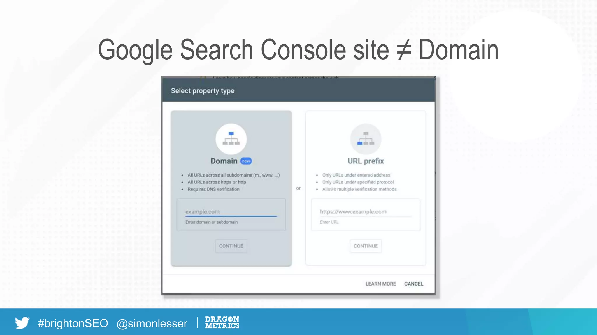 #brightonSEO @simonlesser
Google Search Console site ≠ Domain
 