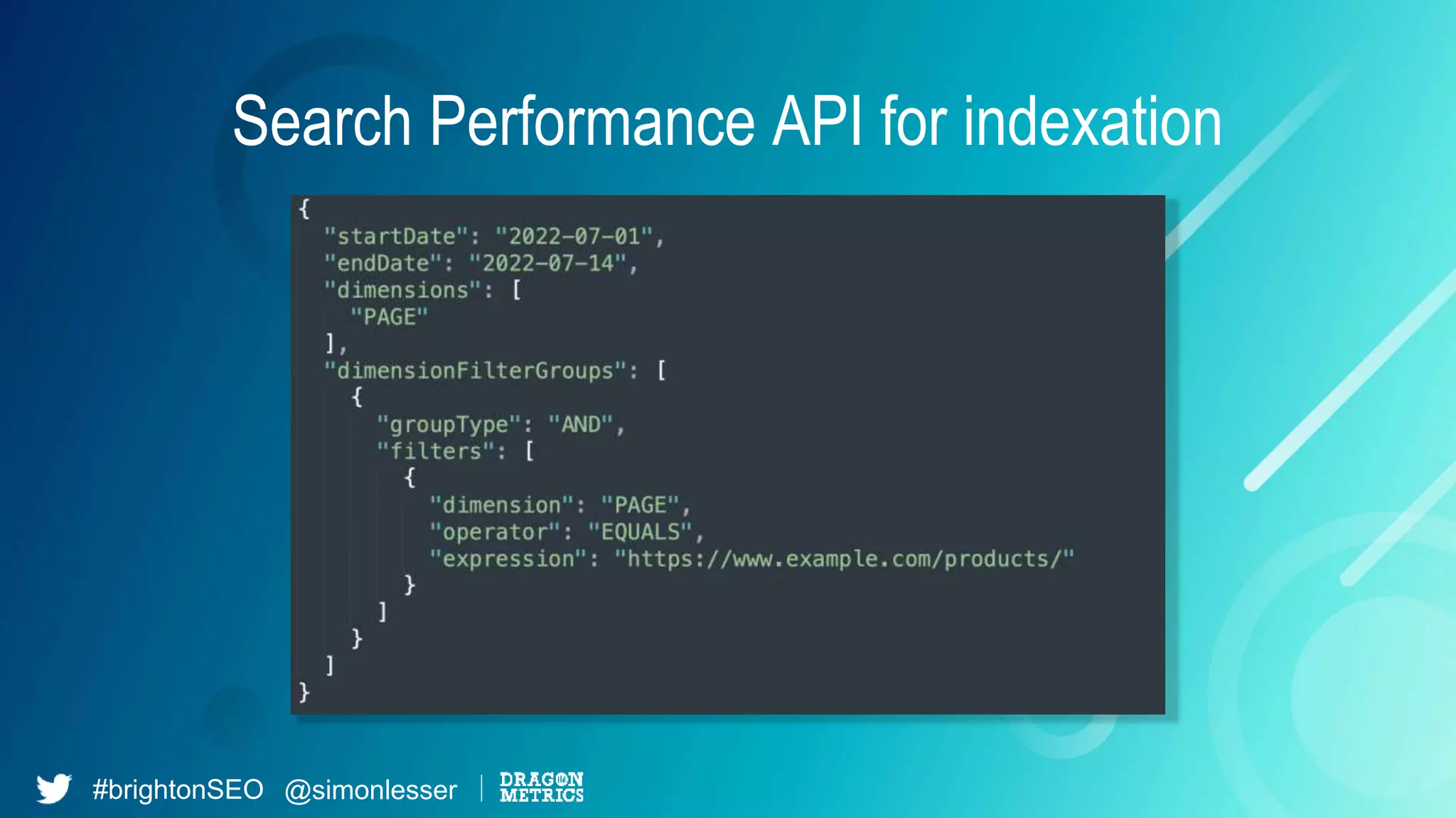 #brightonSEO @simonlesser
Search Performance API for indexation
 