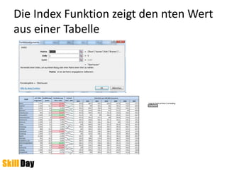 Die Index Funktion zeigt den nten Wert
aus einer Tabelle
 