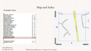 Map and Index
Examples: Lines
Greg Patterson
+61 400 231 518 FME Session Duration: 1 minute 51.0 seconds
 
