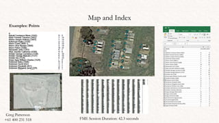 Map and Index
Examples: Points
Greg Patterson
+61 400 231 518 FME Session Duration: 42.3 seconds
 