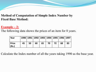 Index numbers( simple index number by fixed base method ) | PPTX