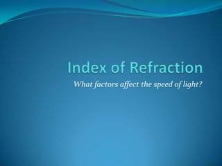 Index of Refraction What factors affect the speed of light? 