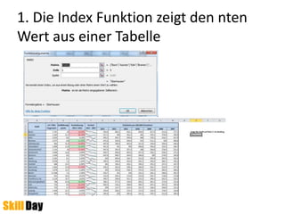 1. Die Index Funktion zeigt den nten
Wert aus einer Tabelle
 