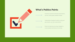 What’s Politics Points
Proactively envisioned multimedia based expertise
and cross media growth strategies visualize.
Collaboratively empowered markets via plug-and-
play networks users after capital without.
Bring to the table win-win survival strategies to
ensure proactive domination at the end day.
 