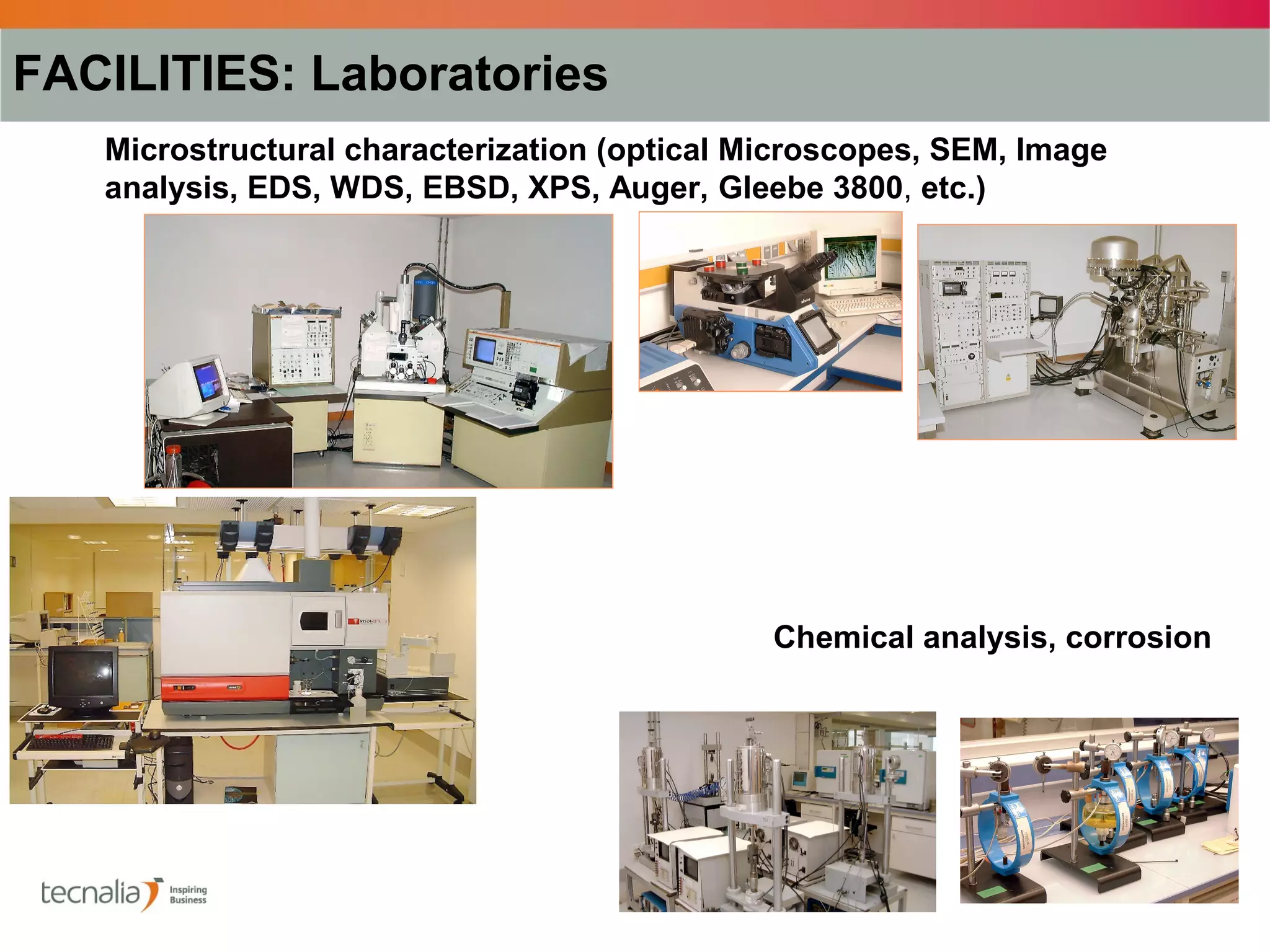 FACILITIES: Laboratories
   Microstructural characterization (optical Microscopes, SEM, Image
   analysis, EDS, WDS, EBSD, XPS, Auger, Gleebe 3800, etc.)




                                              Chemical analysis, corrosion
 
