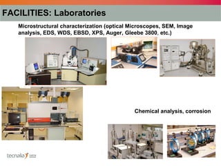 FACILITIES: Laboratories
   Microstructural characterization (optical Microscopes, SEM, Image
   analysis, EDS, WDS, EBSD, XPS, Auger, Gleebe 3800, etc.)




                                              Chemical analysis, corrosion
 